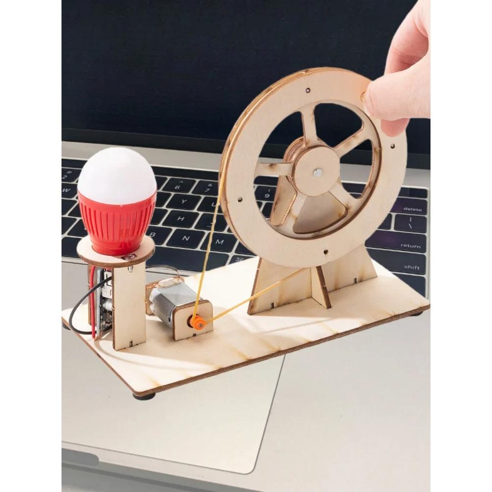 STEAM Hand Crank Generator DIY Science Kit Wooden Physics Educational Electricity Renewable Energy Experiments Learning Creative