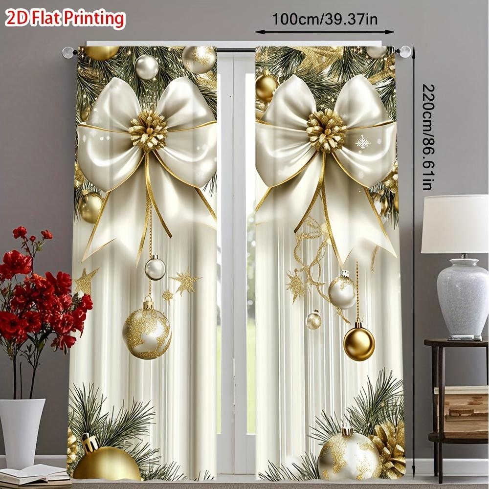 

Set Of 2 Flat Gold Bell Print Holiday Curtains Art Deco Style Bathroom Office Living Room Decor Curtain Polyester Ideal For W100*H70(CM)-Hooks&1PCS