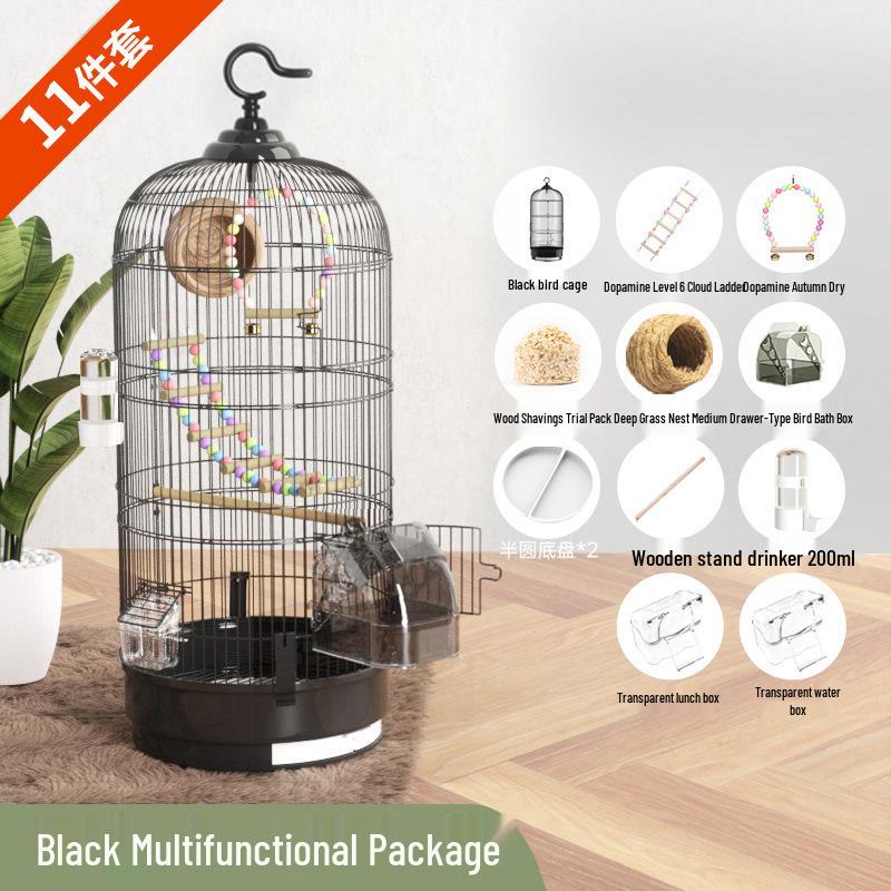 Luxury Large Round Metal Bird Cage for Parrots, Budgies, Cockatiels, and Mynahs – Complete Set