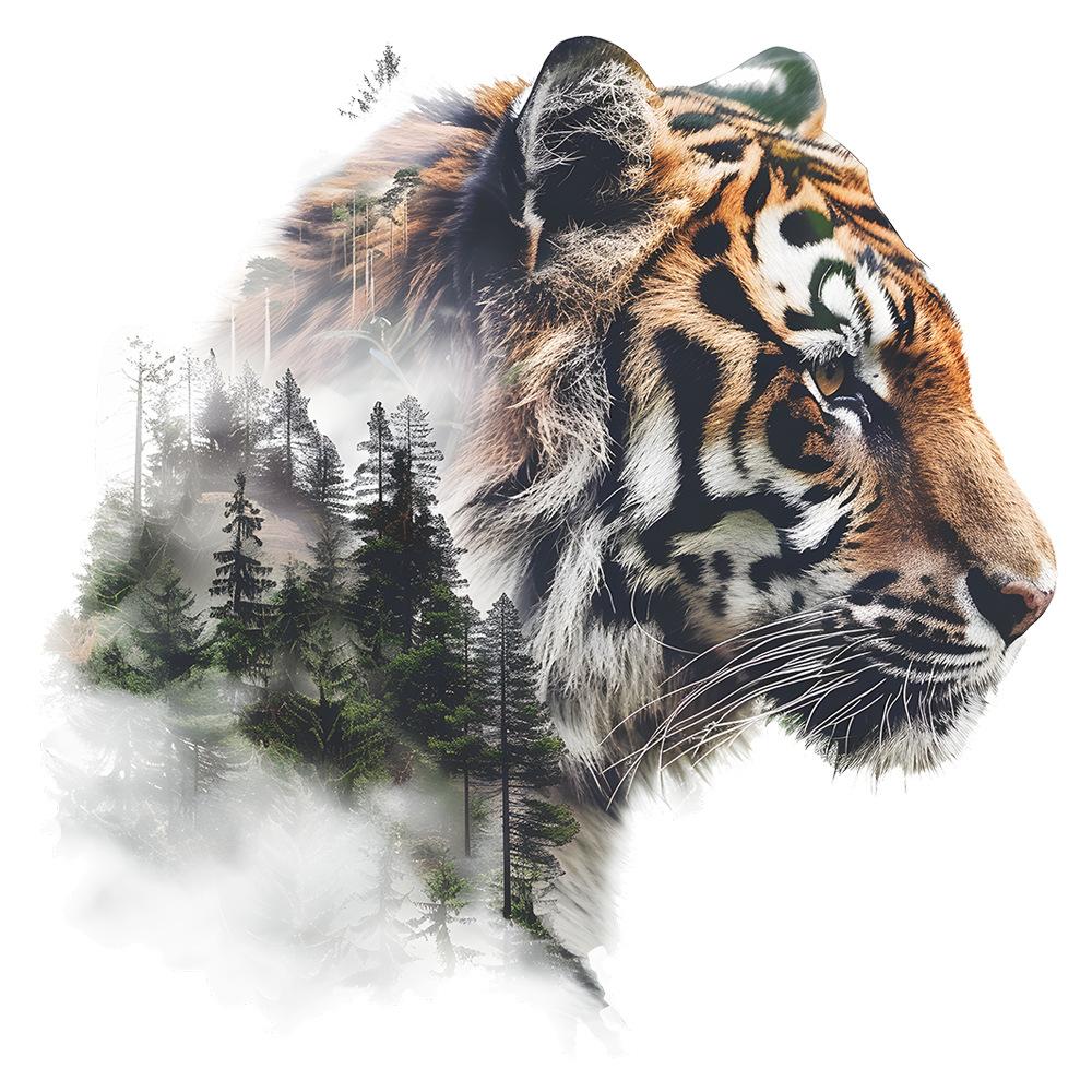 

Игривый тигр и силуэт леса Наклейка на стену Водонепроницаемая Самоклеящаяся Съемная Декаль для Ванной Комнаты Туалета Домашний Декор 29x29CM разноцветный