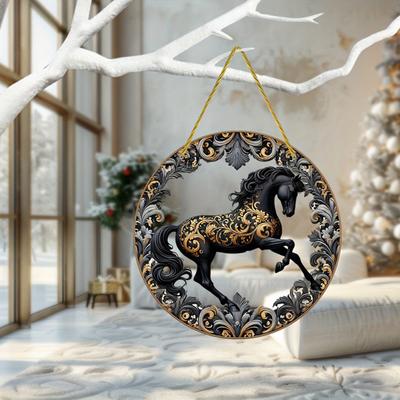 Paard Hangbord Bord 2D Plat Paard Rond Acrylpaneel Bord Decoratief Voordeur Bord