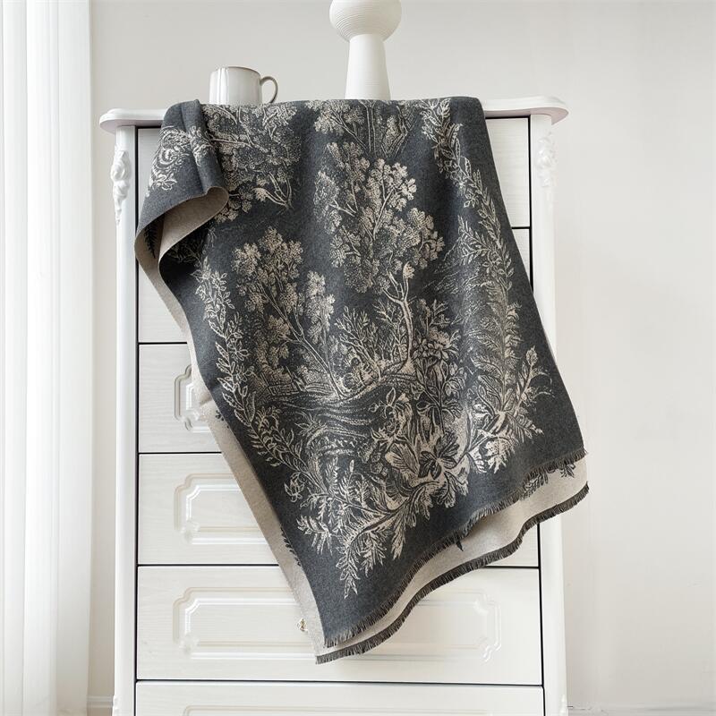 

Элегантный ретро-пейзаж шарф-шаль: Высококачественный женский искусственный кашемир для теплой осени и зимы 185x65cm серый