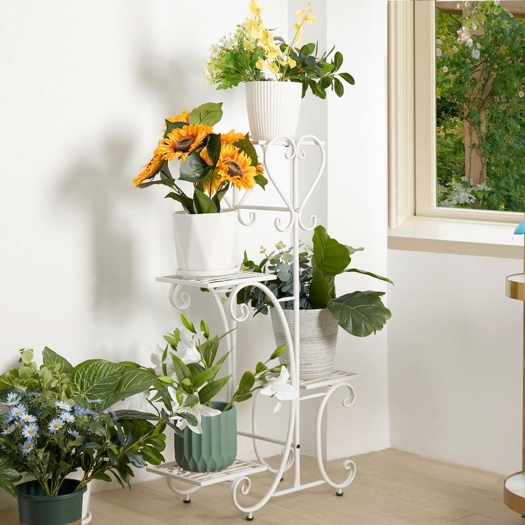 Flower Flower Planter Flower Ornamental Plant Flower Gardening Potted Flower Pot Stand Stand, Iron, White, Stylish, Indoor, Gardening, Shelf, Rack,