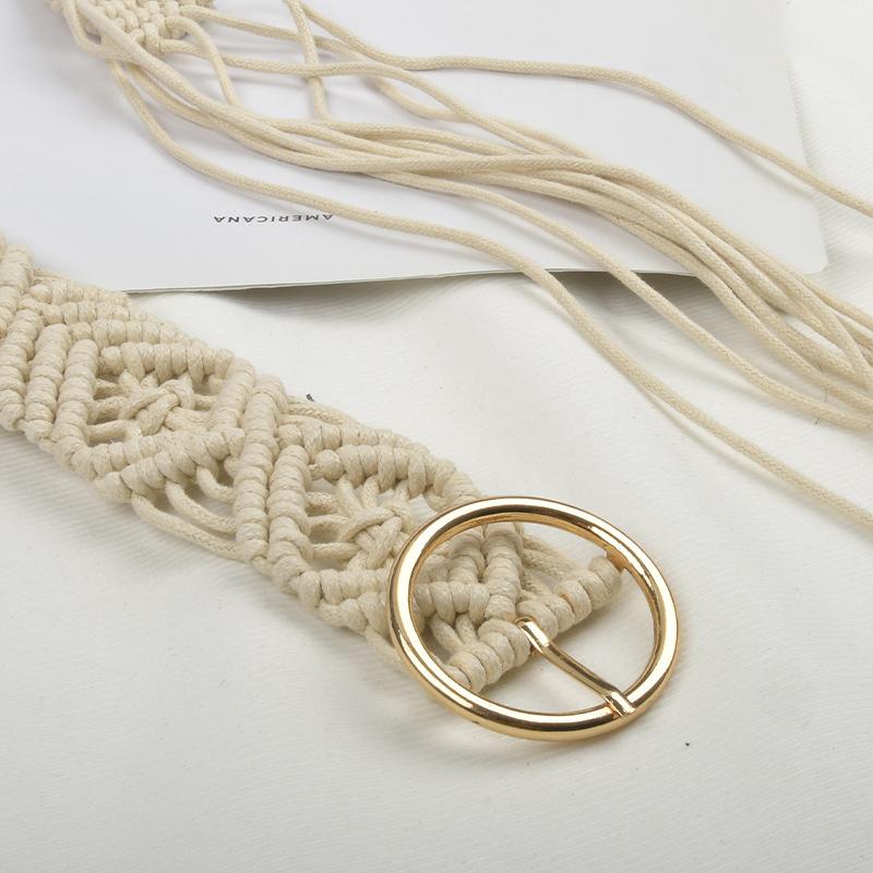 Ladies Twist Wax Rope Woven Belt Vintage Skirt Decorative Female Bohemian Girdle Pastoral Style Skirt