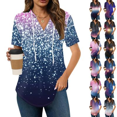 Women's Summer V Neck Tee Shirts Short Sleeve Hoodie Tunic Tops  Casual Loose Tunic Sweatshirts