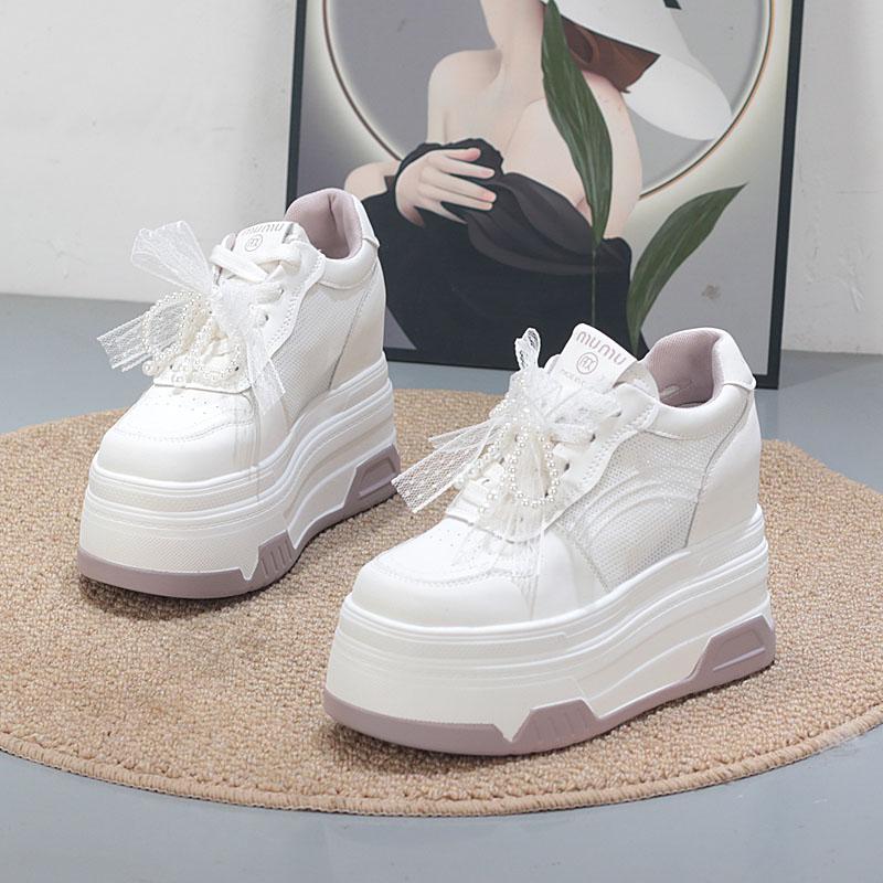 Fashion 10CM  Air Mesh Cloth Leather Ethnic Moccasins Vulcanize Native Flats Lace Up Shoes Chunky Sneaker Loafer Women Comfy