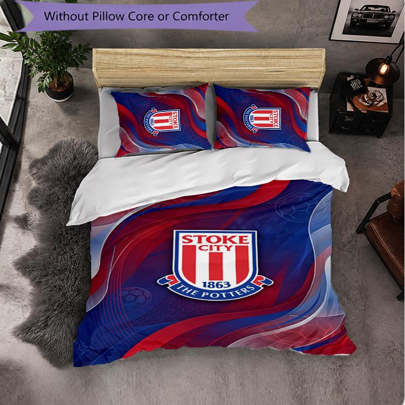 Stoke City Football 3 Piece Bedding Set Soft Duvet Cover Set with Pillowcases Printed Bedroom Decor Set for Home