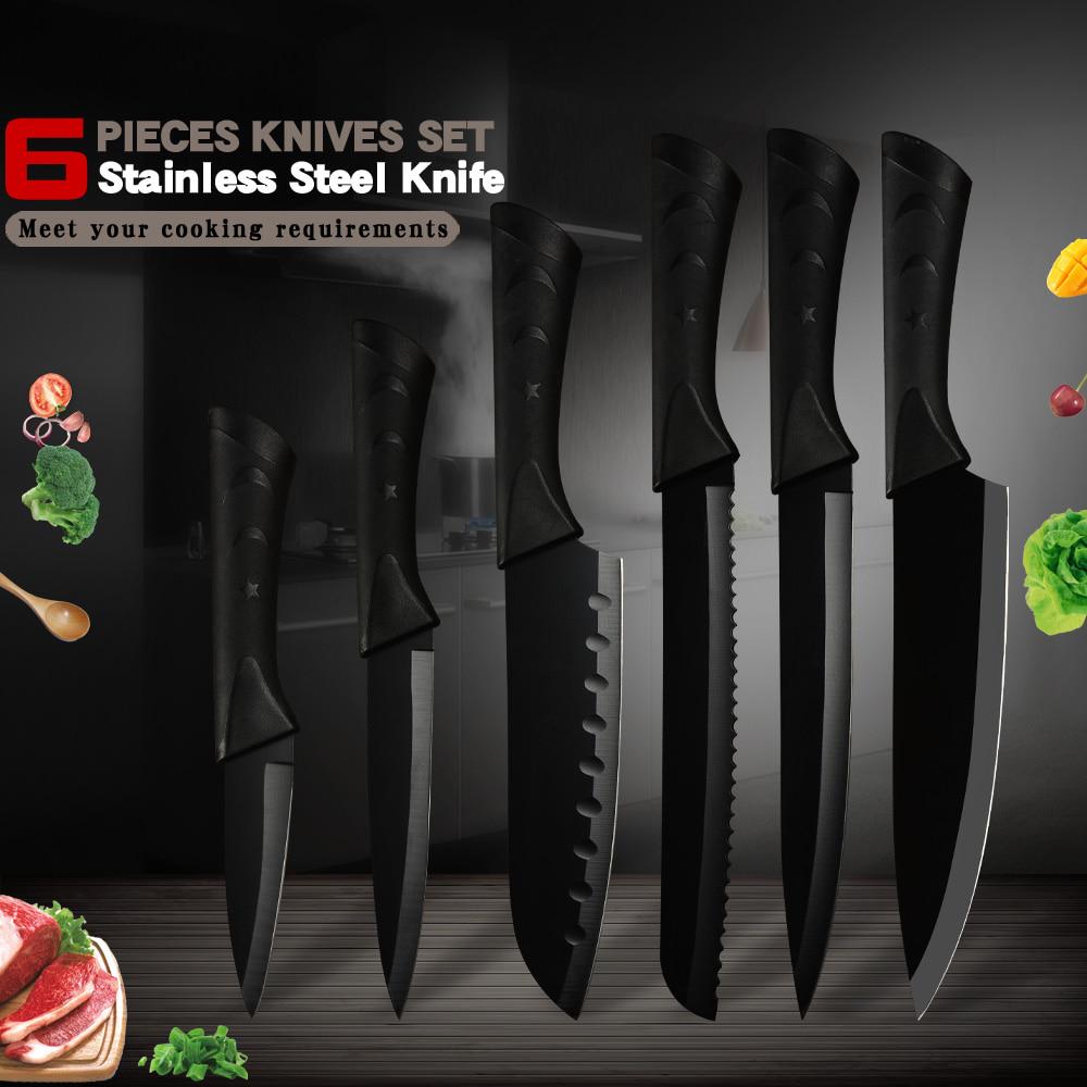 Professional Kitchen Knives Set Black Coating Knife Vegetable Santoku Cleaver Stainless Steel Chef Cooking Knives Set Buy At A Low Prices On Joom E Commerce Platform