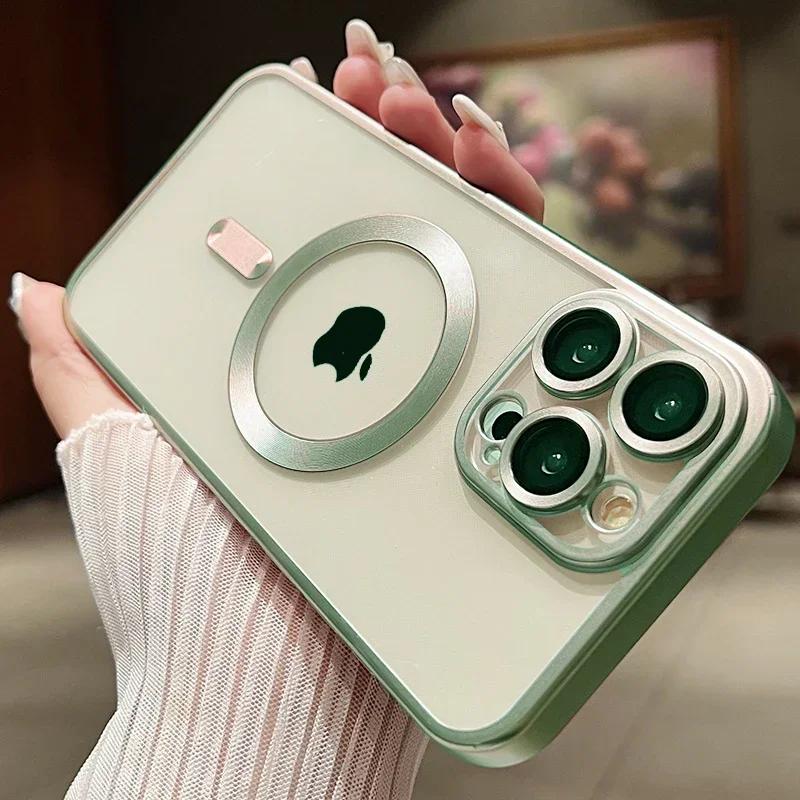 Luxury Frosted Style Magnetic Wireless Charge Case For iPhone 15 14 13 12 11 Pro Max Plus Fashion Plating Magsafe Bumper Cover