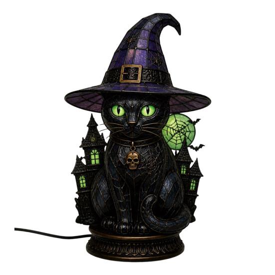 Witch Hat Lamp Stained Witch Hat LED Light Halloween Table Lamp with Warm Glow