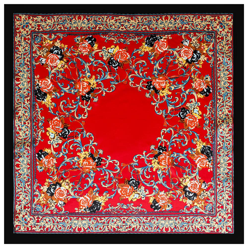 90*90cm Peony Printed Elegant Fashion Twill Weave  Satin Silk Large Square Scarf Women's New Decorative Scarf Shawl