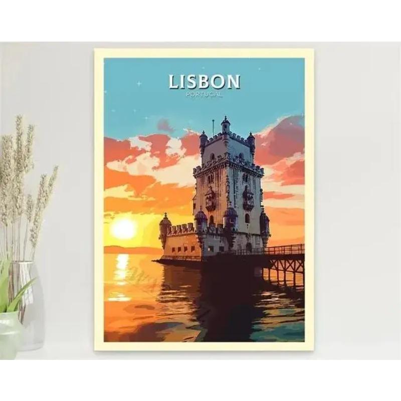 Machu Picchu Lisbon Vintage Travel Poster Canvas Print  Retro City Tourism Wall Art for Living Room Decor