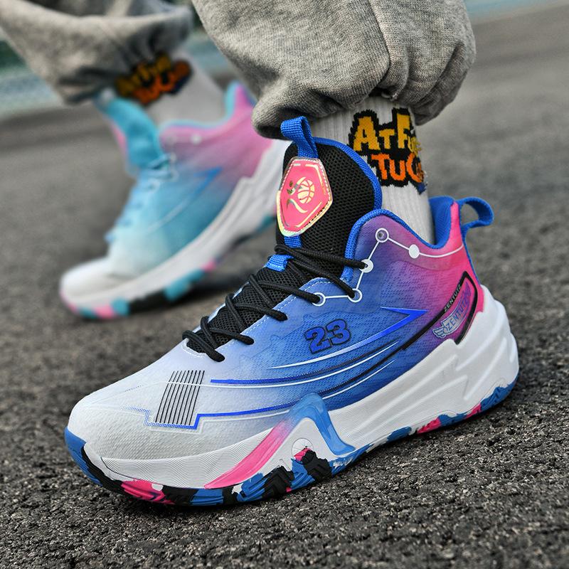 New Trendy Sports Basketball Shoes Mandarin Duck Two-color Combat Boots Student Sports Shoes Youth Actual Combat Basketball Running Shoes