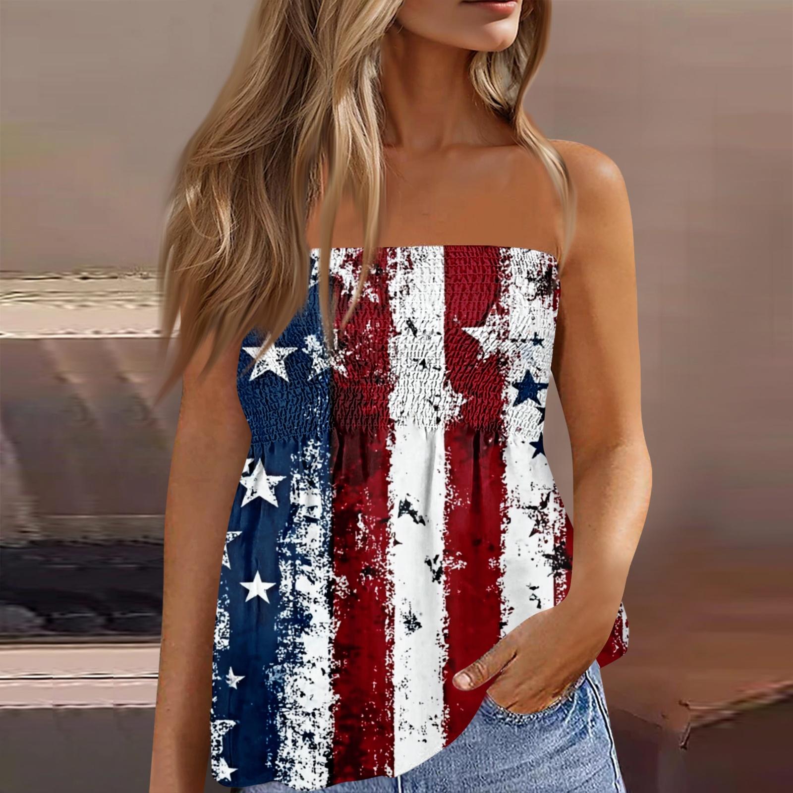

Women s fashionable sexy backless elastic Independence Day print bandeau top XL винний