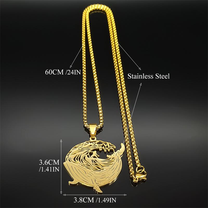 Whale Surf Riding Necklace For Women Men Stainless Steel Gold Color Sports Brave Faith Male Chain Jewelry Gifts Colares
