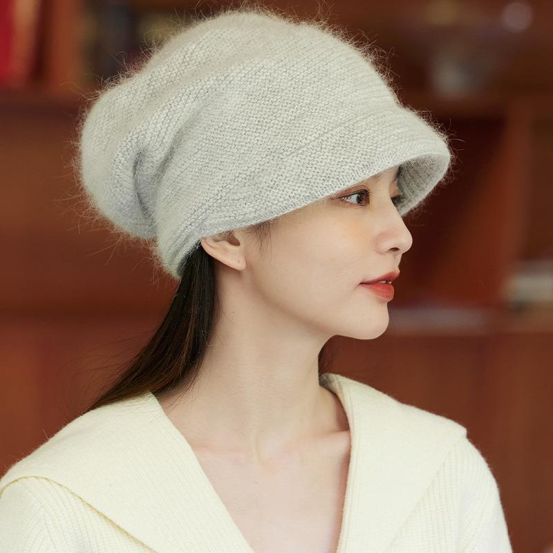Rabbit Hair Blended Big Head Circumference Hat Women's Winter Mother's Wool Hat Warm In the Elderly Thickened Knitted Hat