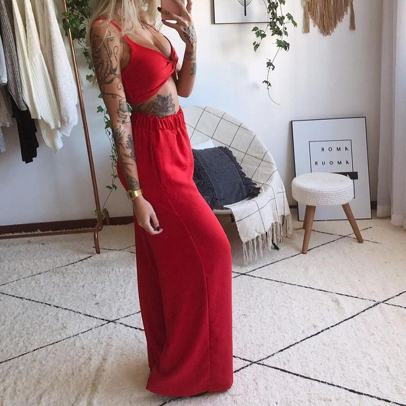 2025 Sommer Damen Europäischer & Amerikanischer Print Bandeau Weite Hosen Zweiteiliges Set