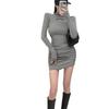 Sweet Spice Girl Black Long Sleeve Dress Women's Autumn and Winter New Waist Bottom Short Skirt Pure Desire Wind Hip Wrap Skirt