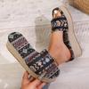 Fashion Women's Slope Heel Sandals Summer New Round Head Open Toe Cloth Surface Thick Sole Anti-slip Wear-resistant Slippers