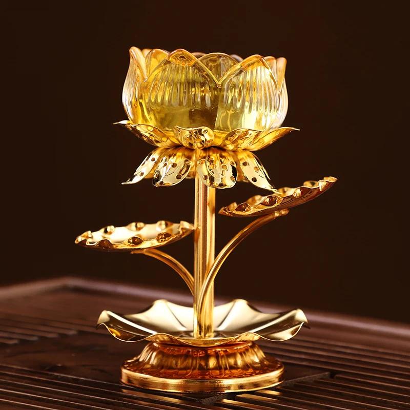 1pc Water Glazed Lotus Flower Metal Candlestick Household Sacrificial Supplies Buddhist Temple Supplies Pray for Auspiciousness