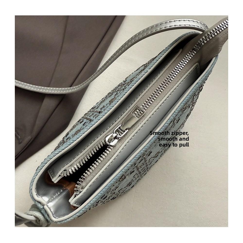 Light Luxury Sequined Small Bag Women's Shoulder Bucket Bag Denim Blue Chain Messenger Bag