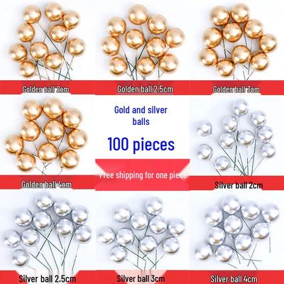 100 Stück Gold & Silber Runde Kugel Kuchen-Topper für Geburtstagsfeiern und Dekorationen