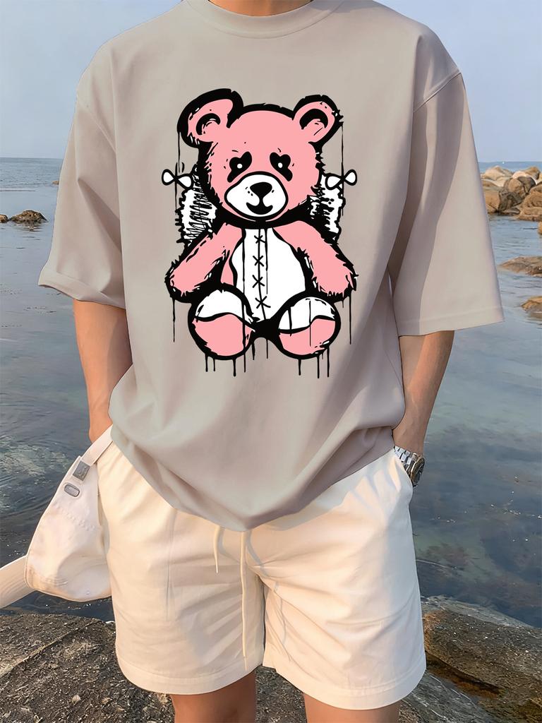 Cartoon Bear Preparing To Rest Prints TShirts Womens Summer Cotton Tops ONeck Comfortable Loose Short Sleeve Casual Clothes