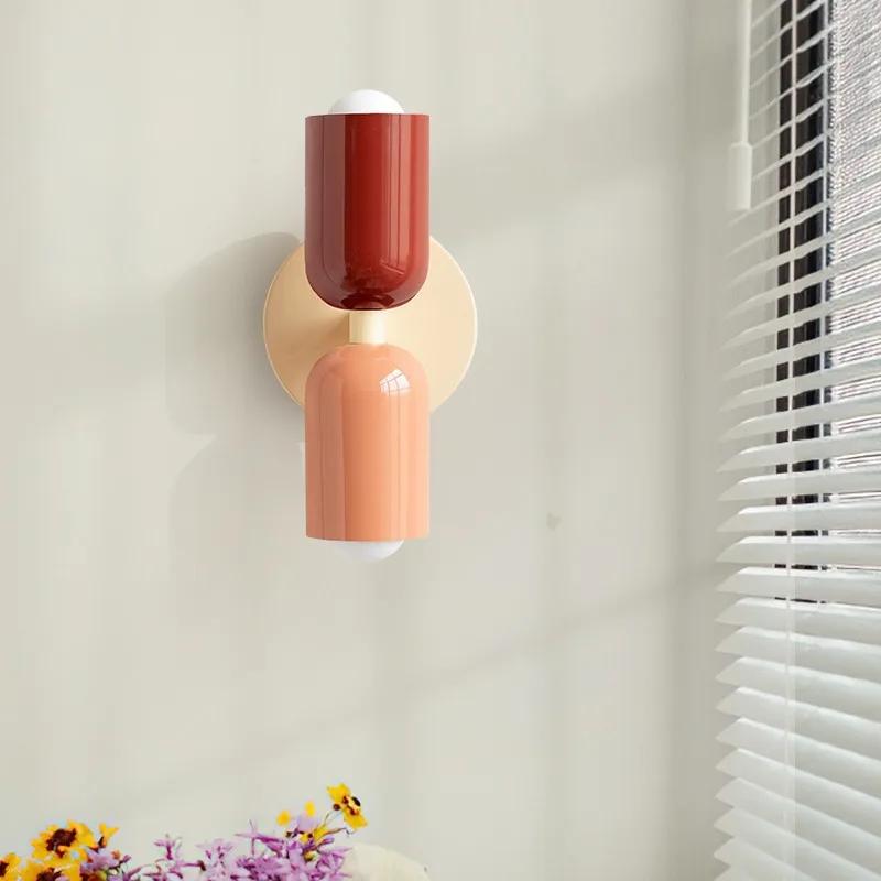 Modern Cream Style Iron Wall Lamp Nordic Vintage Double Headed Color Entrance Lighting Bedroom Background Wall LED Lights