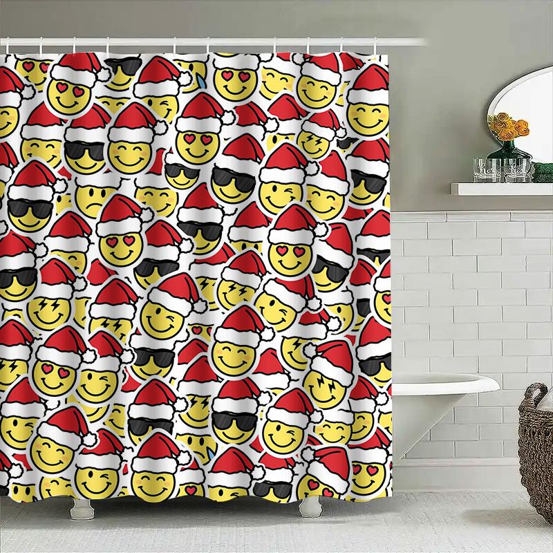 Tuniu Funny Santa Claus Shower Curtain Cute Christmas Shower Curtain for Bathroom Santa with Sunglasses Design