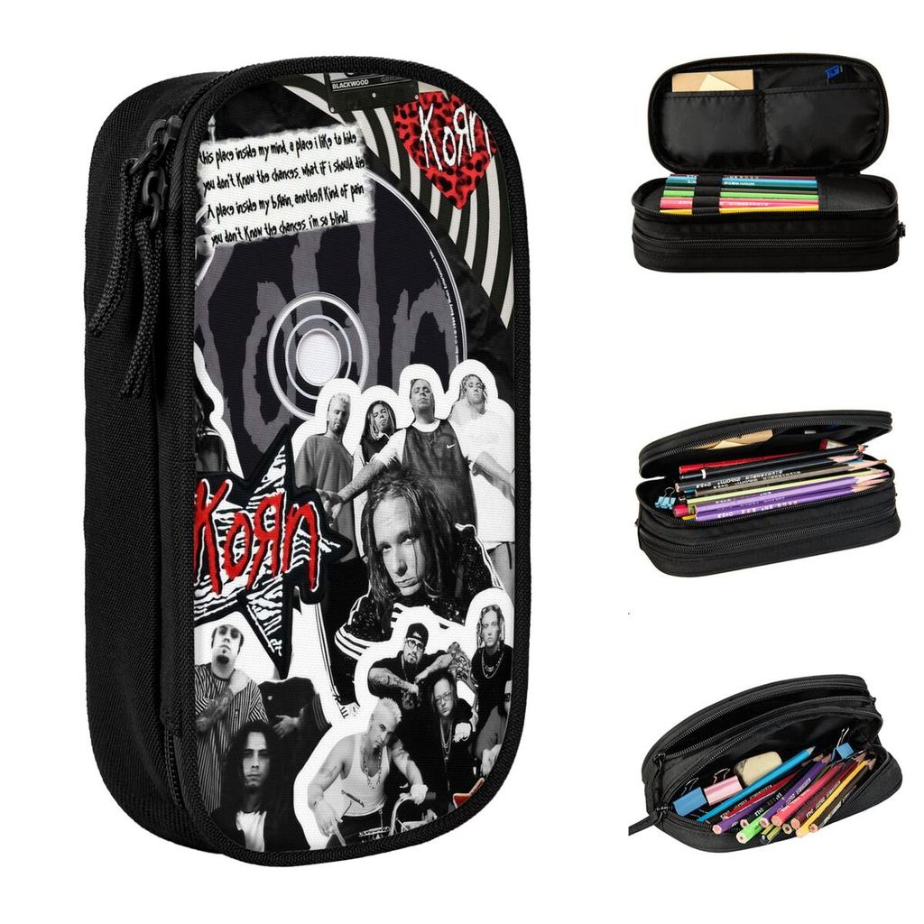 Korn Collage Pencil Cases Lovely Nu-Metal Rock Pen Holder Bag Girls Boys Big Capacity School Supplies Cosmetic Pencilcases