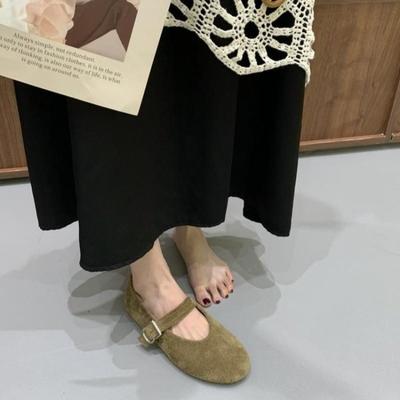 New Style Women's Ballet Flats Retro Red Double Belt Buckle Decoration Casual High Quality Big Size Lady Mary Jane Shoes