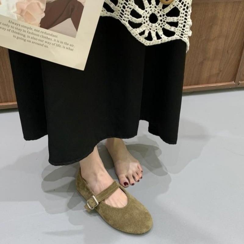 Fashion New Style Fashion Women's Ballet Flats Retro Red Double Belt Buckle Decoration Casual High Quality Big Size Lady Mary Jane Shoes