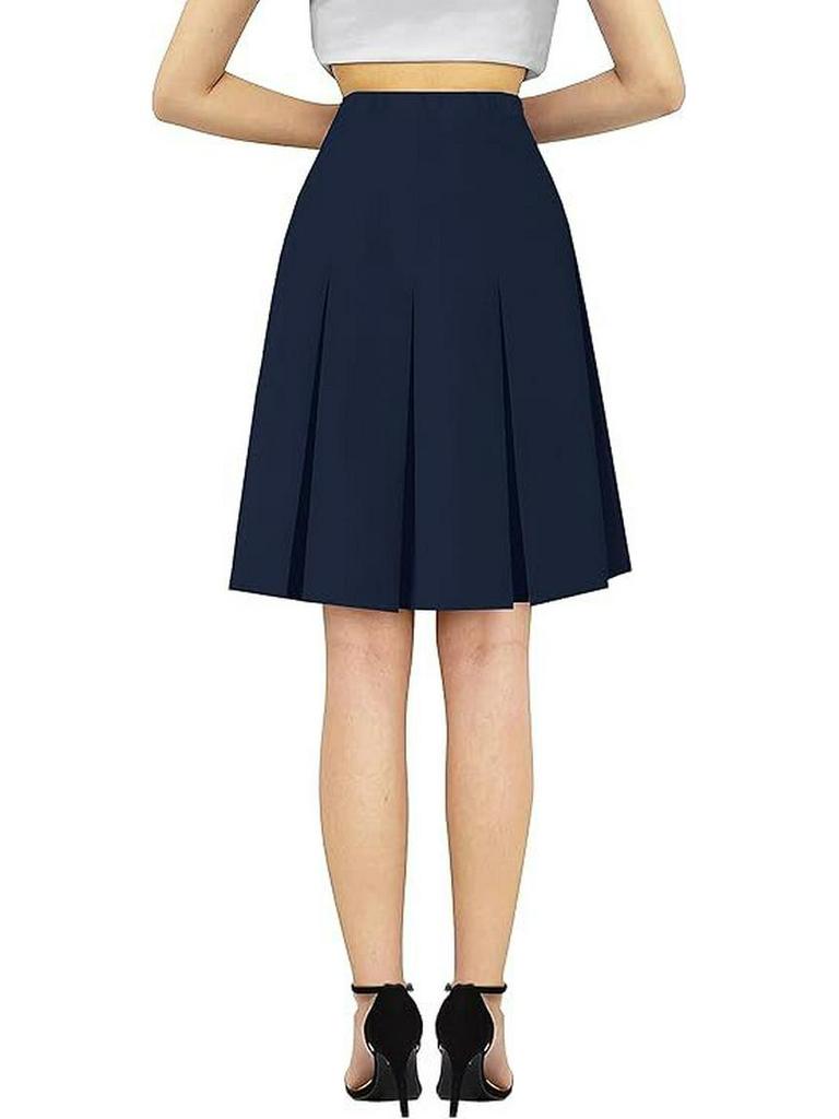 US Plus Size Women's Elegant Knee-Length Pleated Midi Skirt with Belt