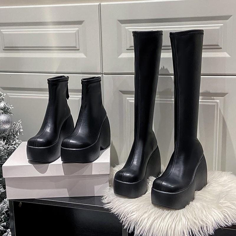 Обувь для женщин 2024 зимние теплые женские сапоги удобные черные высокие сапоги — фото 6