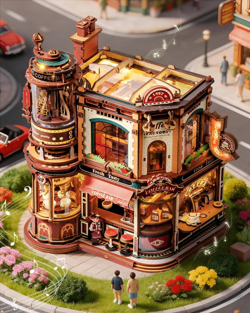 ROBOTIME Wooden 3D Puzzle Miniature House DIY Kit with Music Box Relaxing Interior Adult Handmade Stylish Desk Ambient Light with Movable Assembly