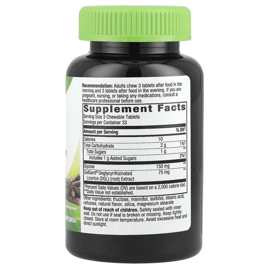 Nature's Way Dgl, Licorice, Chewable 100 Tablets
