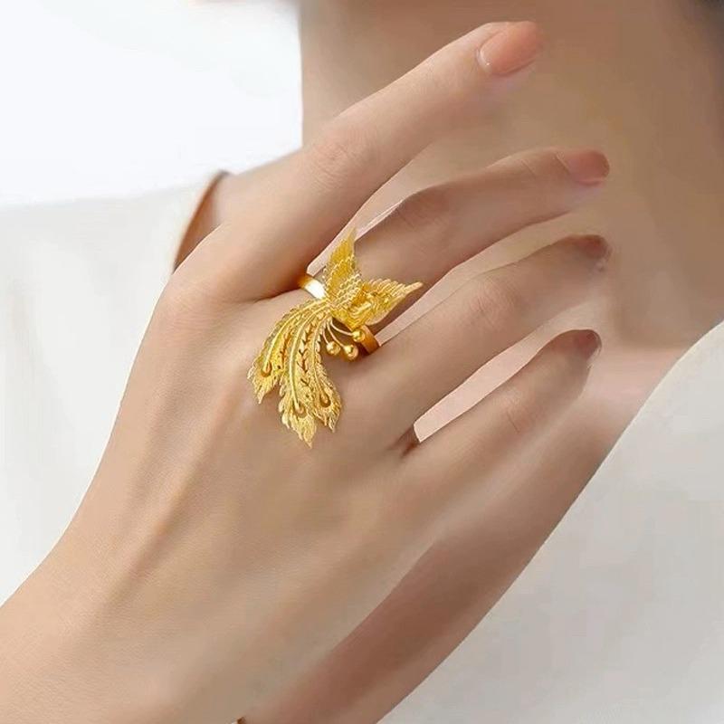 Fashion Gold Shop Same Style Women'S Ring Spread Wings Phoenix Birthday Gift Jewelry Luxury 9999 24K Real Gold