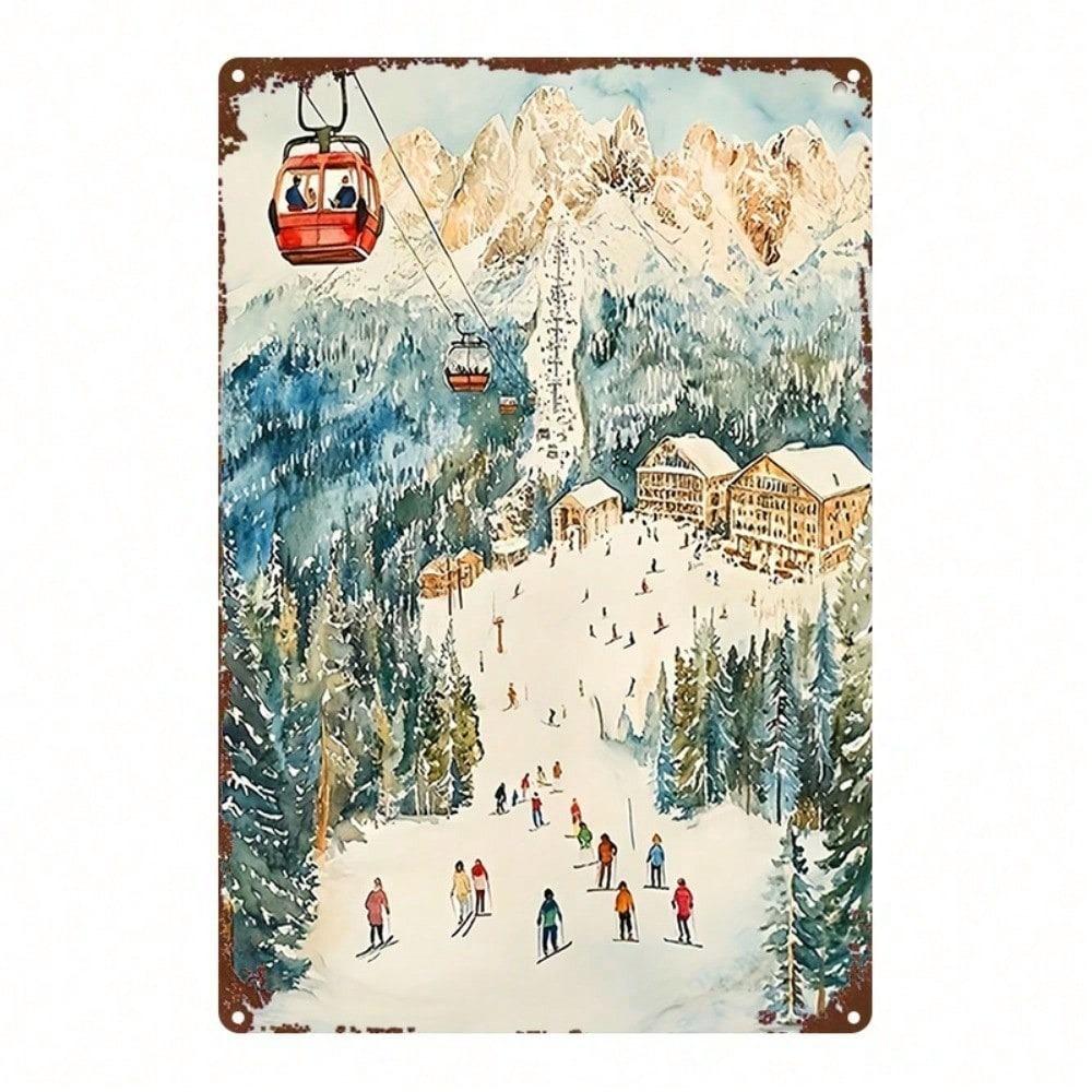Vintage Winter Ski Resort Metal Sign 8x12 Inch Classic Flat Skiing Wall Decor For Home Farm Kitchen Cafe Bar Garage