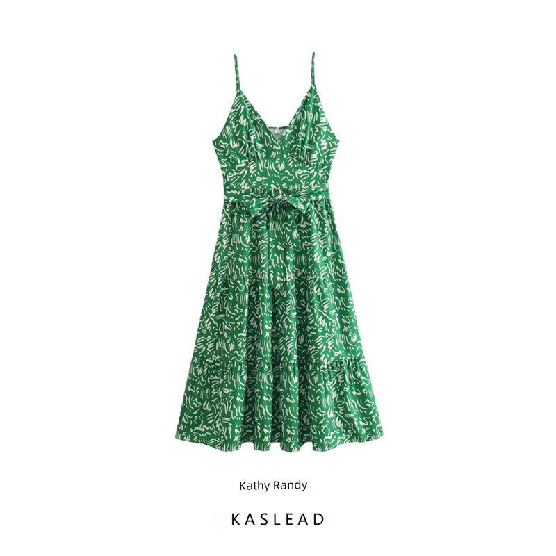 Kaslead New Arrival Women's Clothing Fashion Style Fashion Casual Fresh Printing Slip Dress