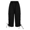 Damen Outdoor Freizeit Cargopants Capri mit Taschen Verstellbarer Bund Leichte Reise Locker Geschnittene Verkürzte Hosen für den Alltag