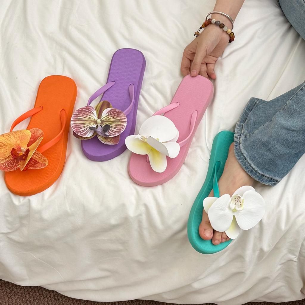 Summer Butterfly Orchid Flip Flops, Women's Sweet Vacation Style, Seaside Beach Sandals, Flip Flops, Flip Flops for Wearing Flat Shoes On The Outside