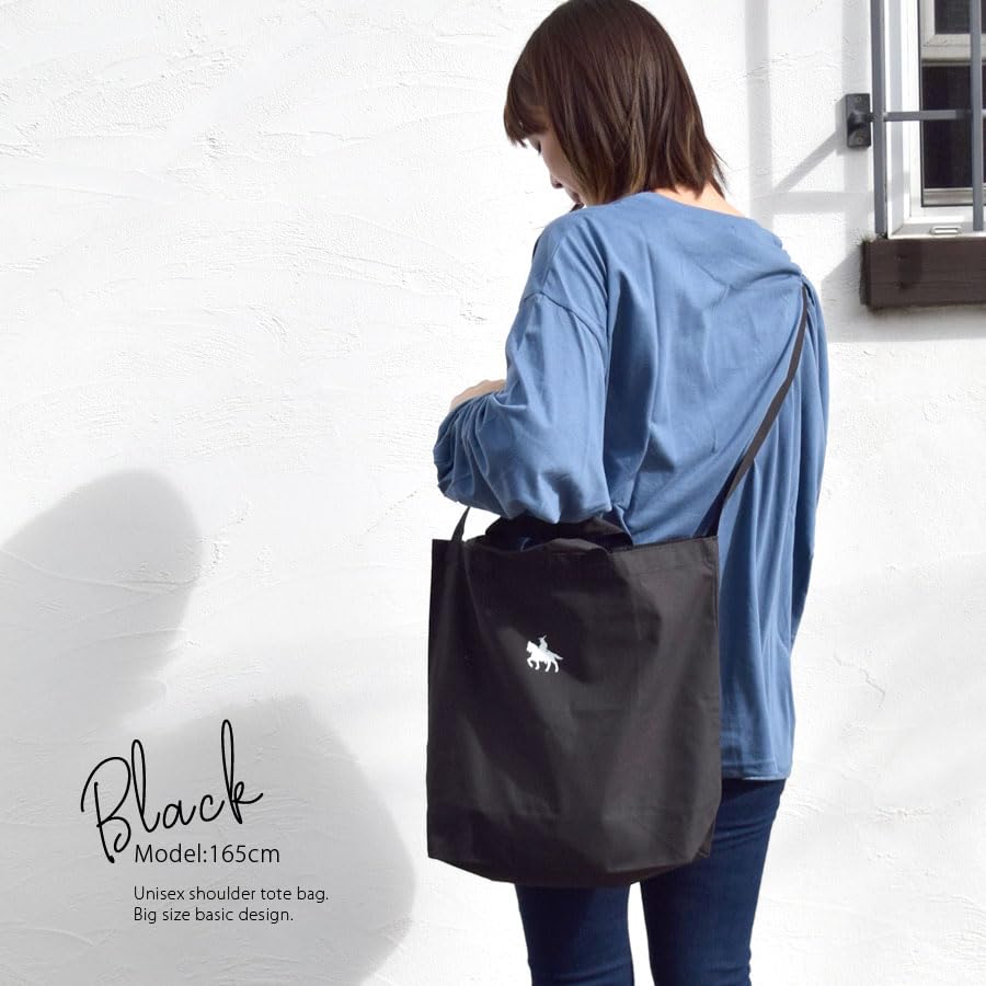 Date Masamune AxelväskaTote Bag, 2-vägs, Mellanstorlek (12L), Stor, Svart Canvas, Har en Rytterstaty från Sendai, Lätt, Innerficka,