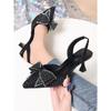 Petite-Sized Elegant Rhinestone Pointed-Toe Bow-Decorated High-Heel Sandals for Women Summer 2025 New Arrival Stiletto Sandals