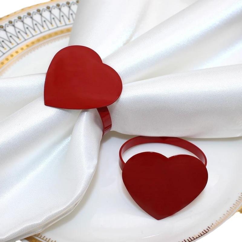 4Pcs Valentine'S Day Love Napkin Circle Dining Table Heart Shaped Tissue Buckle Wine Bouquet Ring Party Decoration Ornament