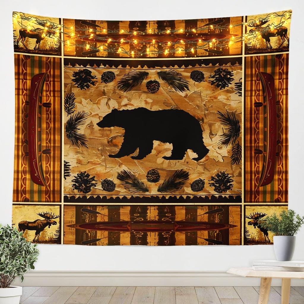 Wolf Print Tapestry Wall Hanging Wildlife Hunting Theme Tapestry for Kids Boys Girls Western Farmhouse Wall Tapestry Rustic
