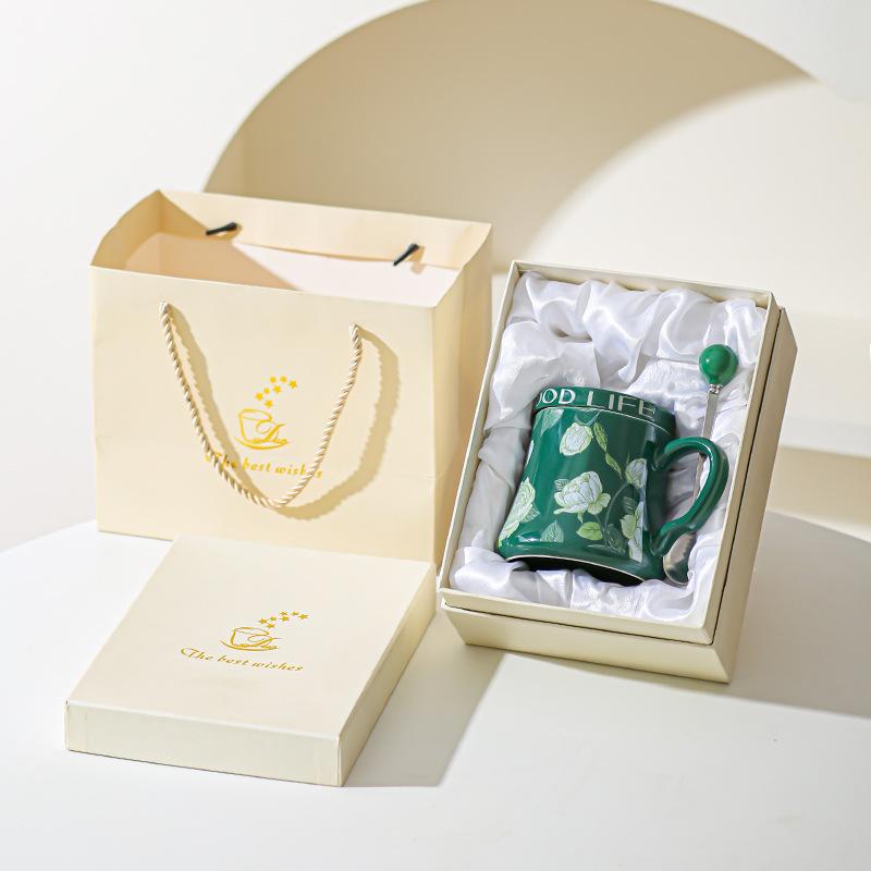 Lily of The Valley Ceramic Water Cup Home Office Large Capacity Coffee Cup Breakfast Cup with Lid Design Coffee Cup