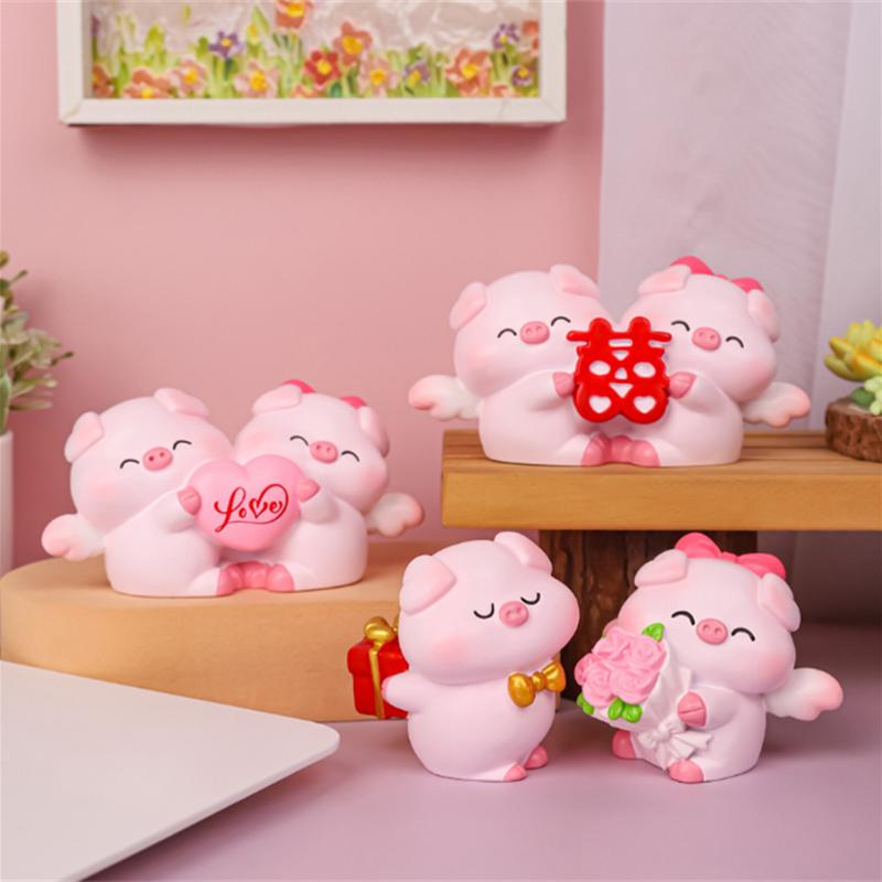 Cute Couple Pig Ornament Ornament Cartoon Valentine's Day Gift Cake Decoration Pig Baby Doll Desktop Car Decorations Gifts