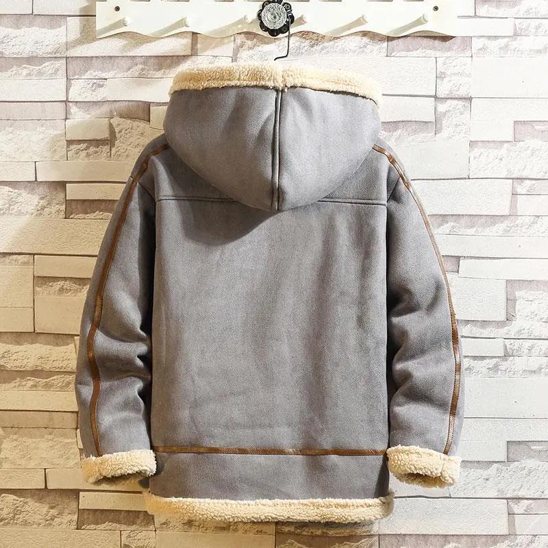 Men Cashmere Jacket Winter Hooded Coat Plus Velvet Thick Warm Jacket Retro Style Coat for Youth