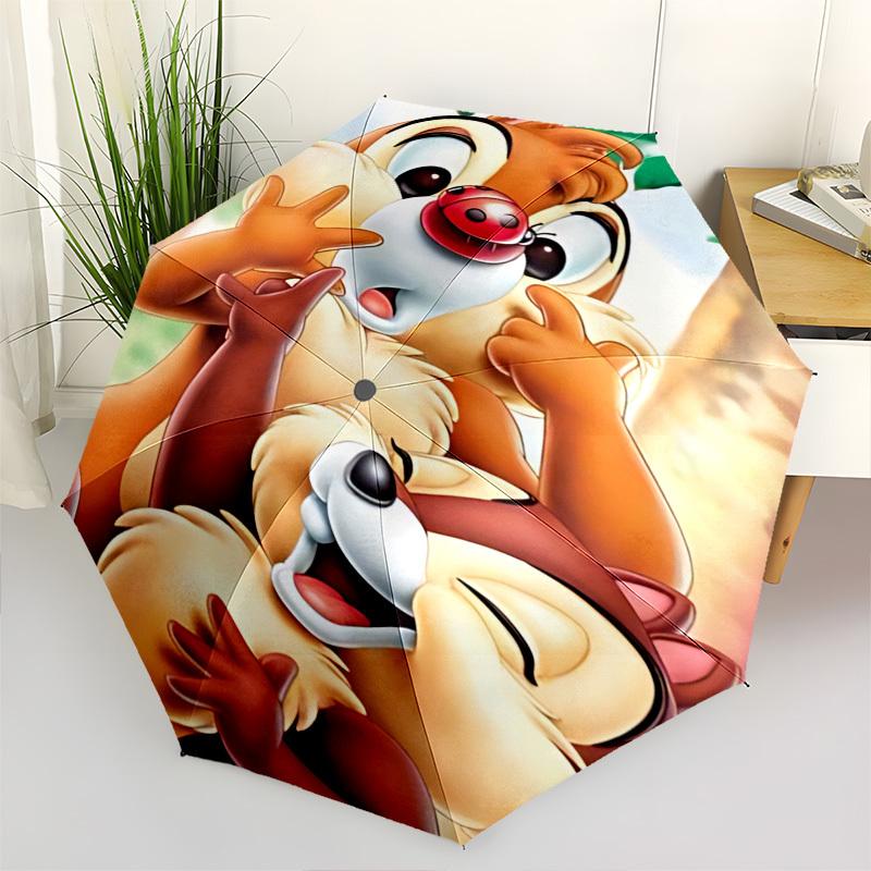 

Chips and Dale, Cartoon Squirrels Themed Automatic Opening and Closing Umbrella, Brightly Colored 8-rib Portable Umbrella
