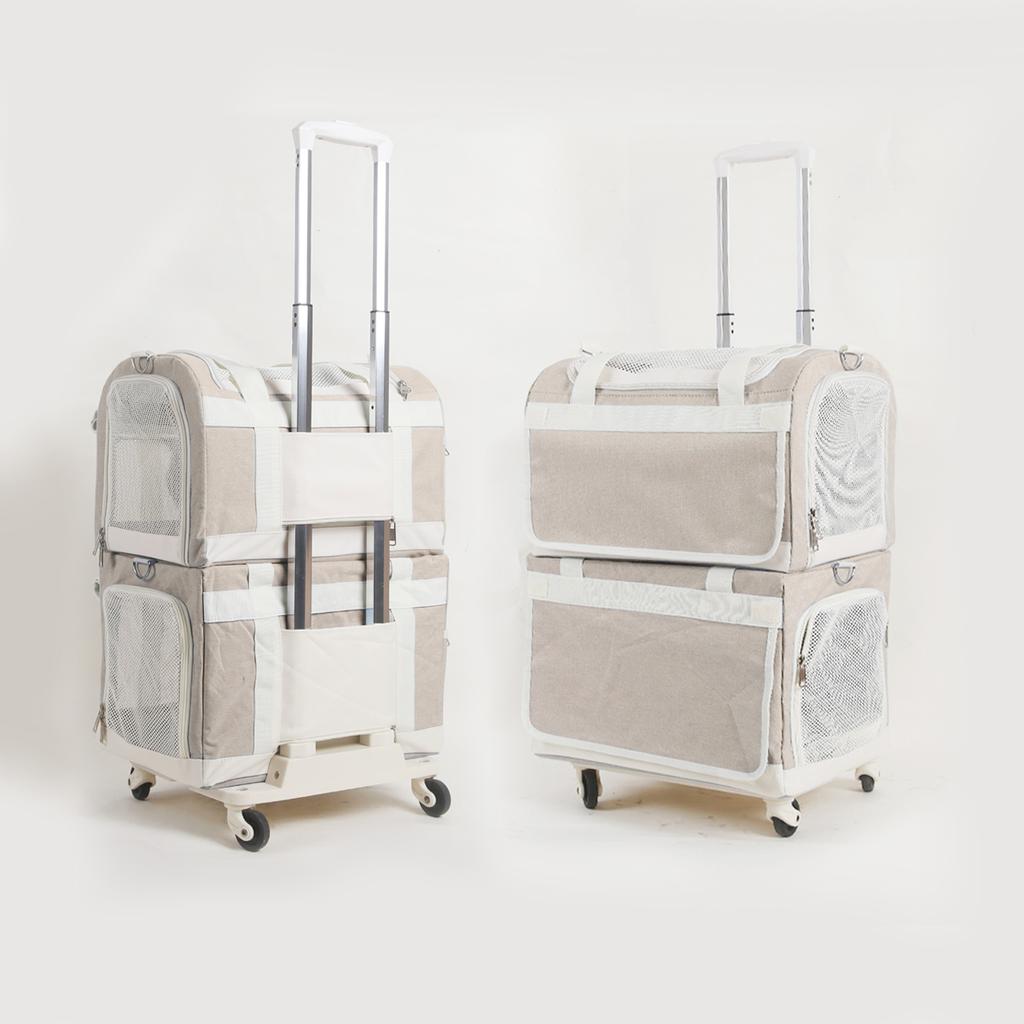 High Aesthetic Pet Trolley Breathable 2-Layers Cat Baskets Travel Transport Case with Comfortable Design Convenient for Travel